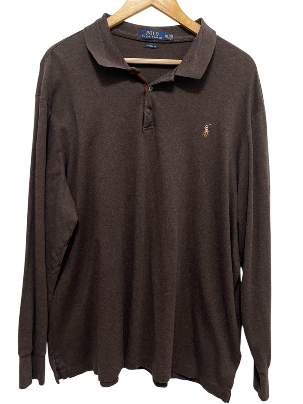 POLO Ralph Lauren Classic Fit Long Sleeve Polo Shirt Flesh Logo Size XXL